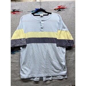 Vintage 80s Maler henley t shirt striped button super soft Medium
